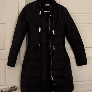 Express Black Puffer Coat with Toggle Accents